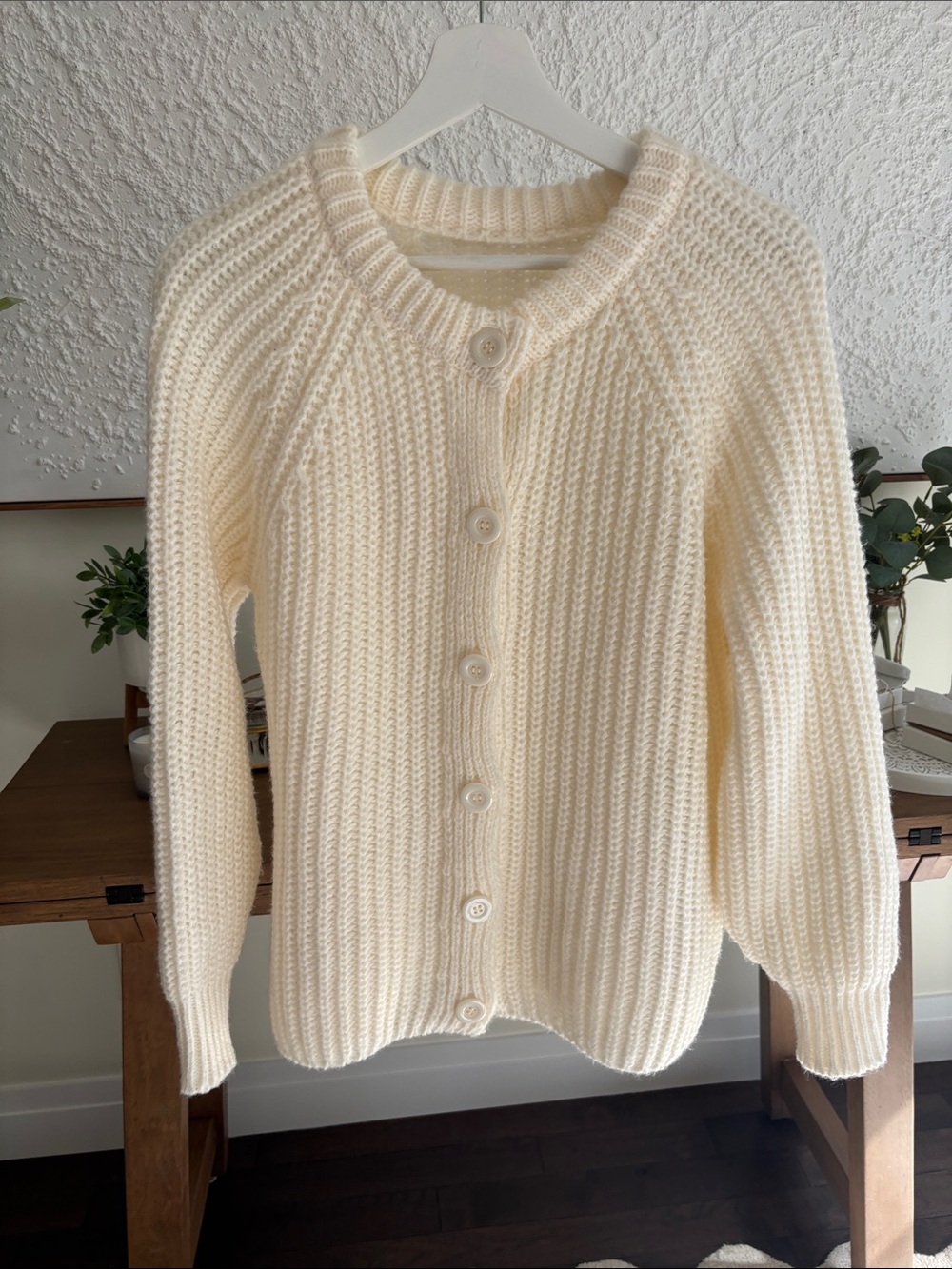 Amazon Cream Ribbed Button-Front Women's Cardigan